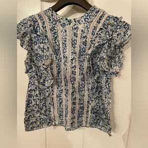 Veronica Beard Size 8 Floral Blue and White sleeveless Women's Top